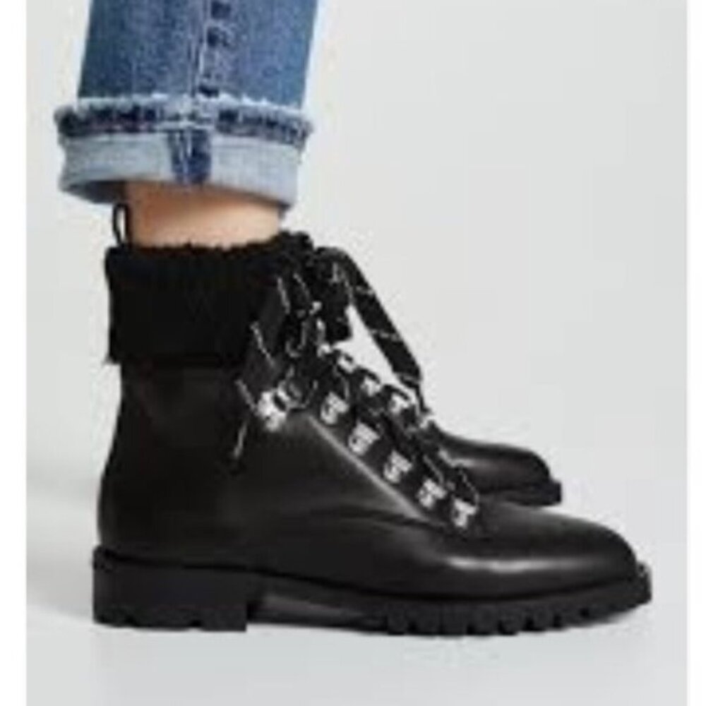 REBECCA MINKOFF Jaylin Leather Hiking Boots Faux Shearling Cuff Booties Shoes 8